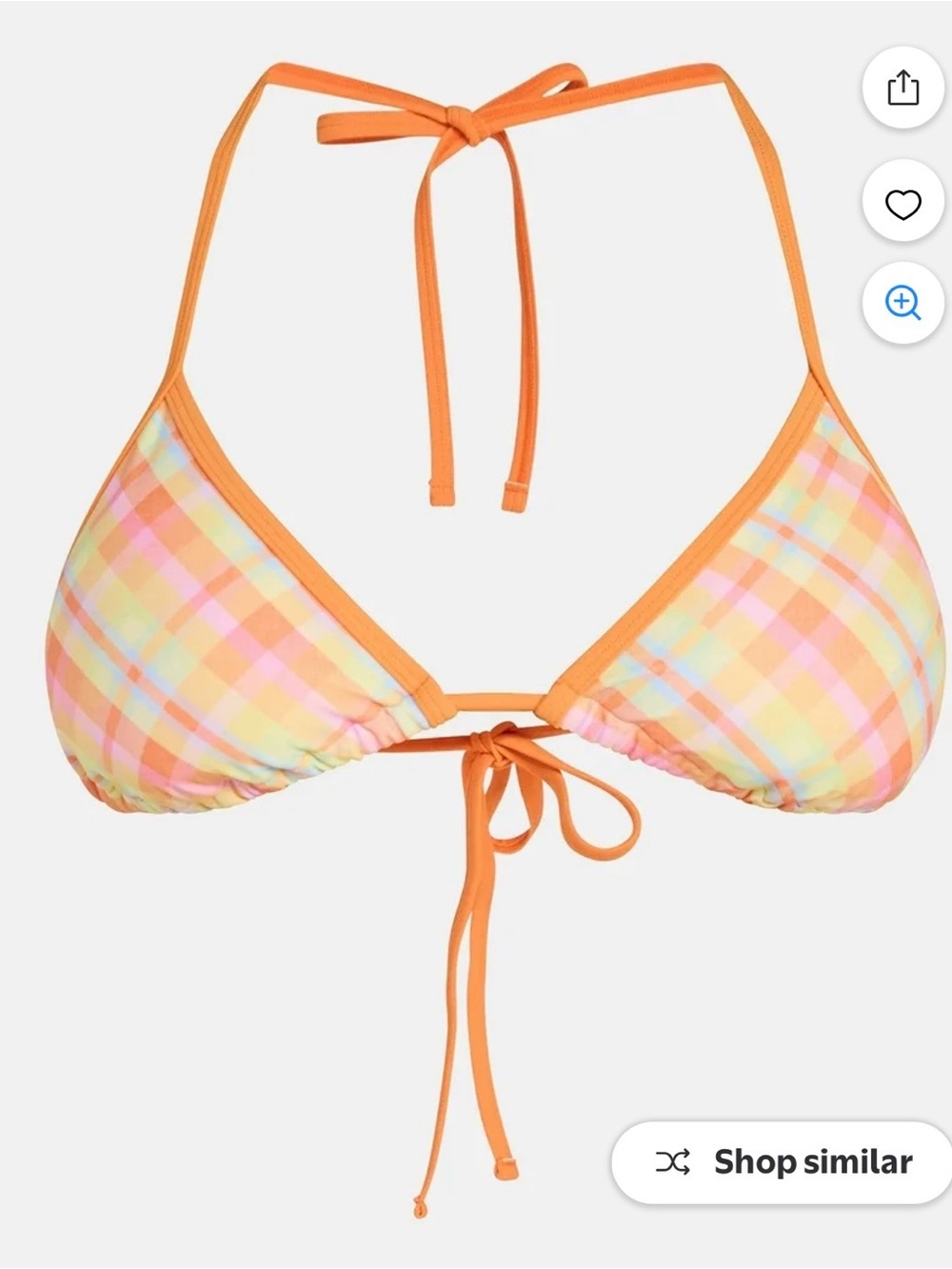 No Boundaries Orange Plaid Triangle Bikini Set - Picture 8 of 9